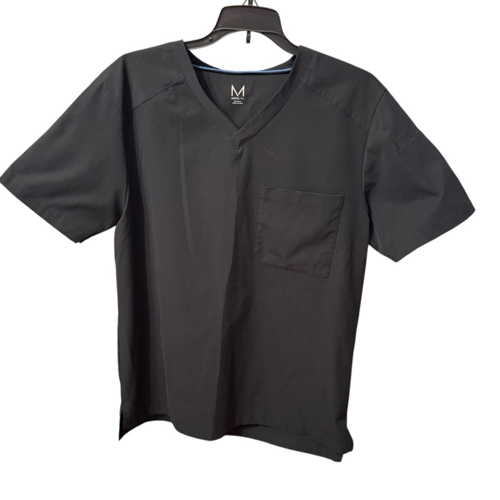 Medelita Men's Black V-Neck Short Sleeve Scrub Shirt Size Medium EUC